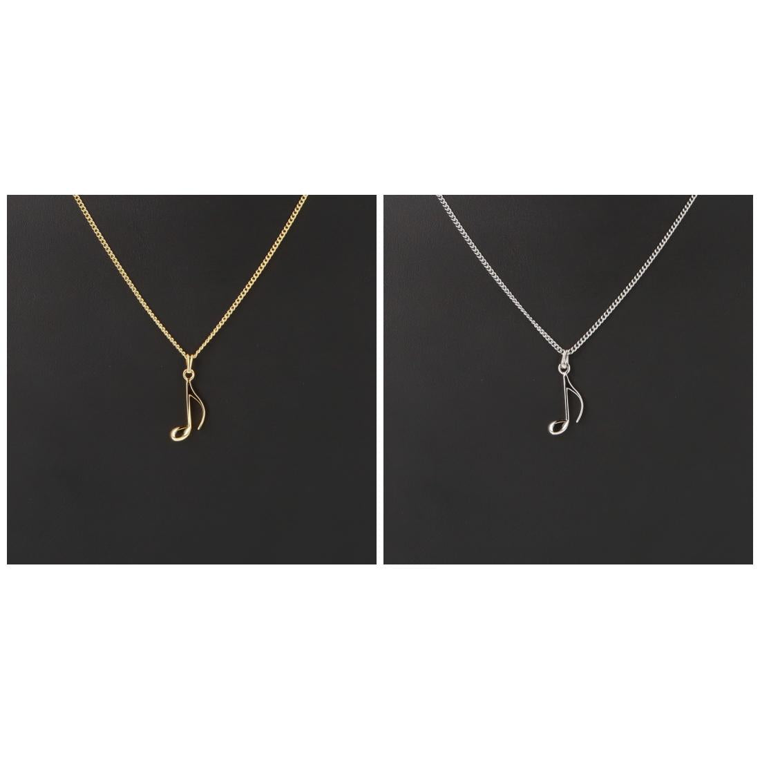 Eighth note pendant, with chain, silver or gold plated, note