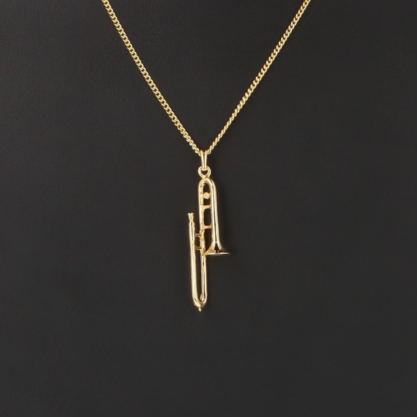 Trombone pendant, with chain, silver-plated or gold-plated, brass music
