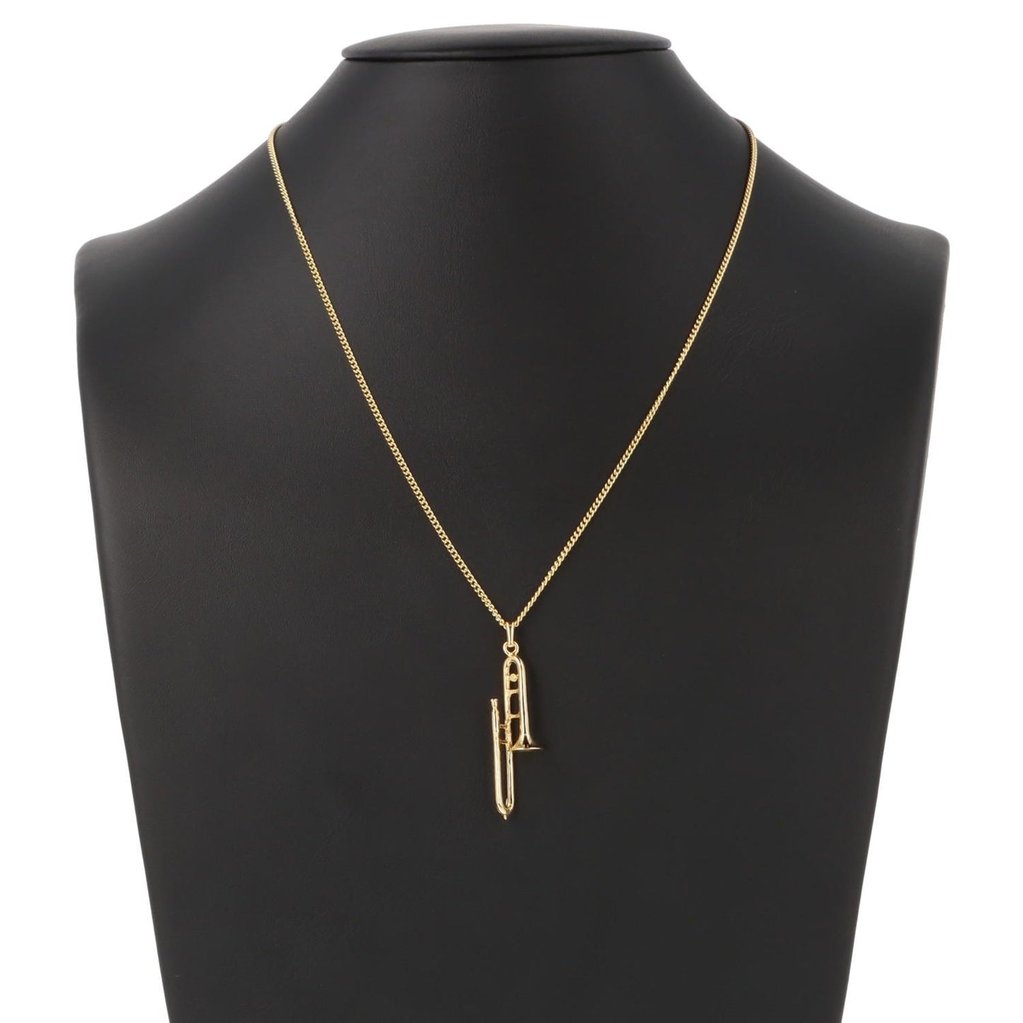 Trombone pendant, with chain, silver-plated or gold-plated, brass music