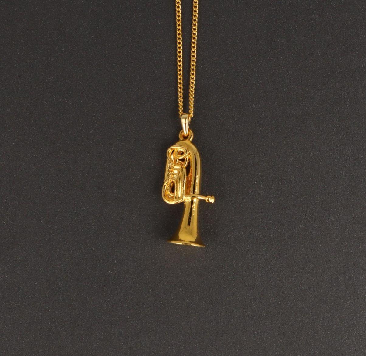 Anhänger Tuba, mit Kette, versilbert oder vergoldet, Blasmusik