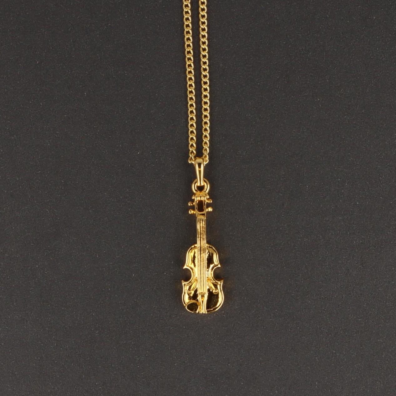 Violin pendant, with chain, silver-plated or gold-plated, violin