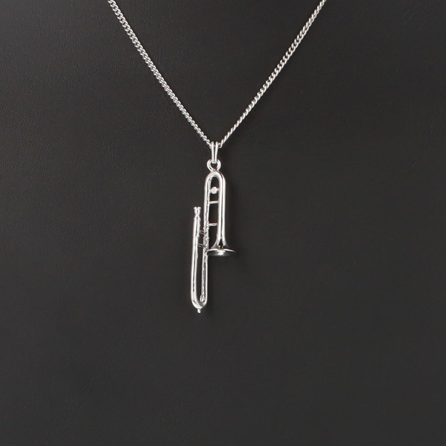 Trombone pendant, with chain, silver-plated or gold-plated, brass music