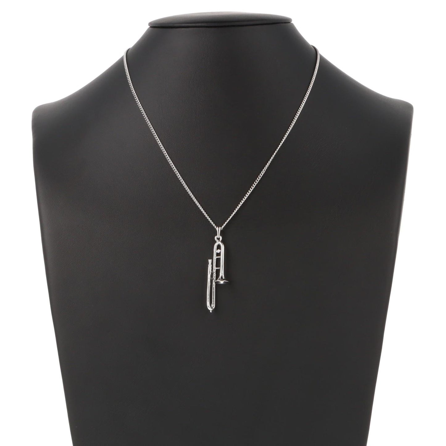 Trombone pendant, with chain, silver-plated or gold-plated, brass music