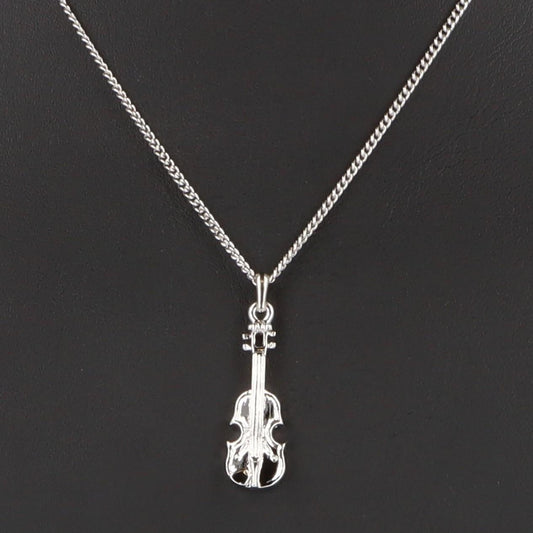Violin pendant, with chain, silver-plated or gold-plated, violin