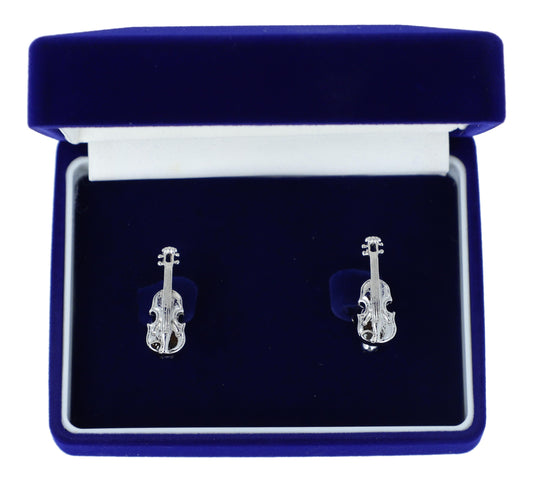 Violin cufflinks in gift box, silver-plated