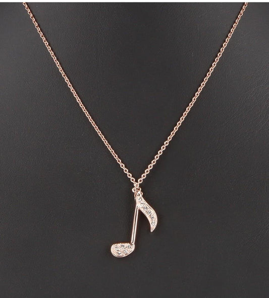Pendant with chain "Strauss Note" in rose gold with crystals