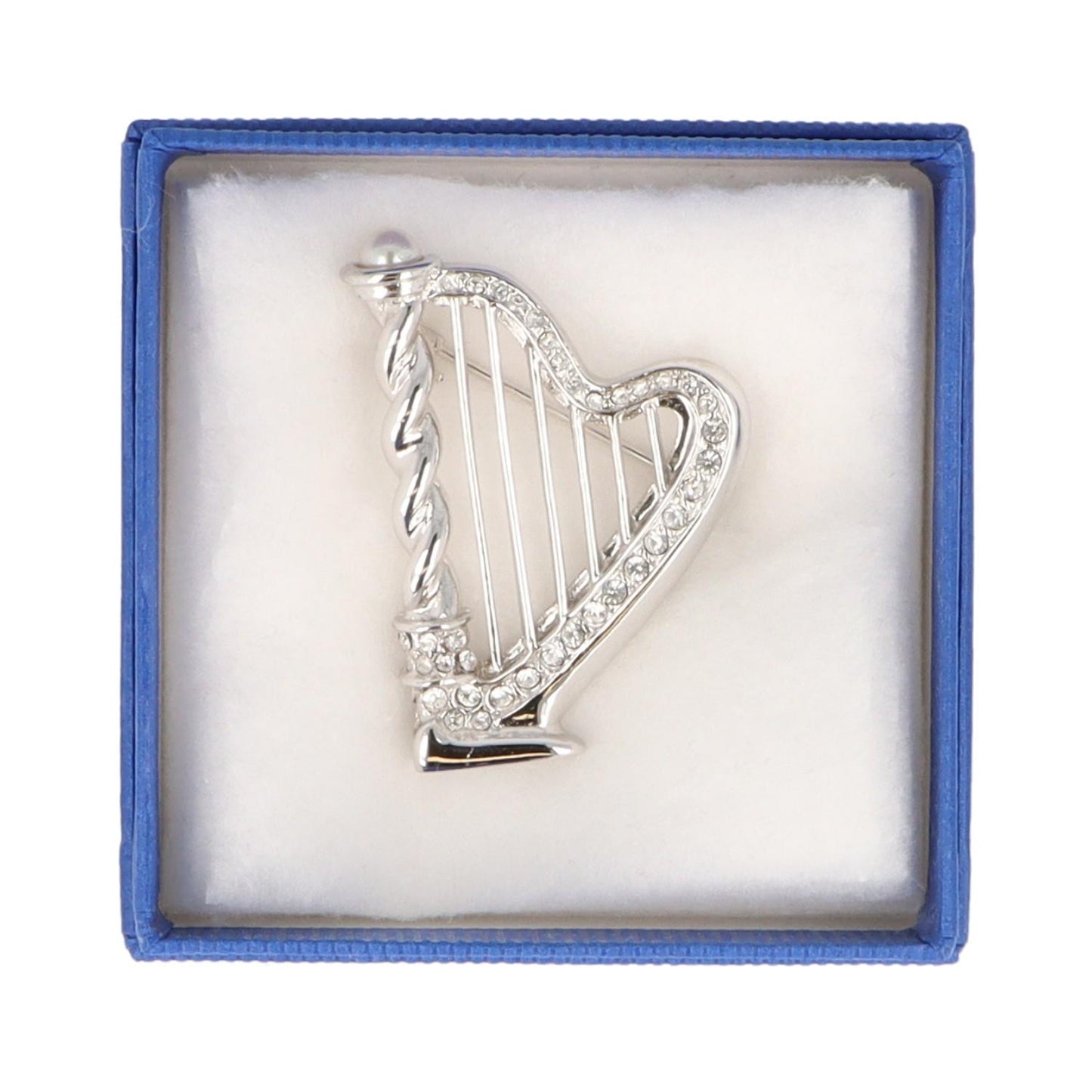 Brosche Harfe mit Schmucksteinen in Geschenkbox, Farbe silber oder silber matt