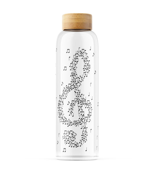 Unique glass bottle with treble clef and notes