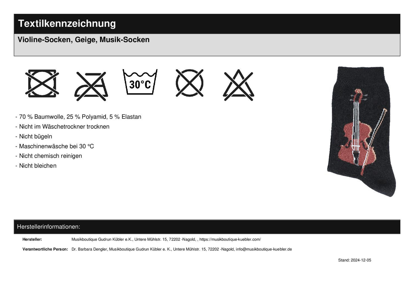 Violine-Socken, Geige, Musik-Socken