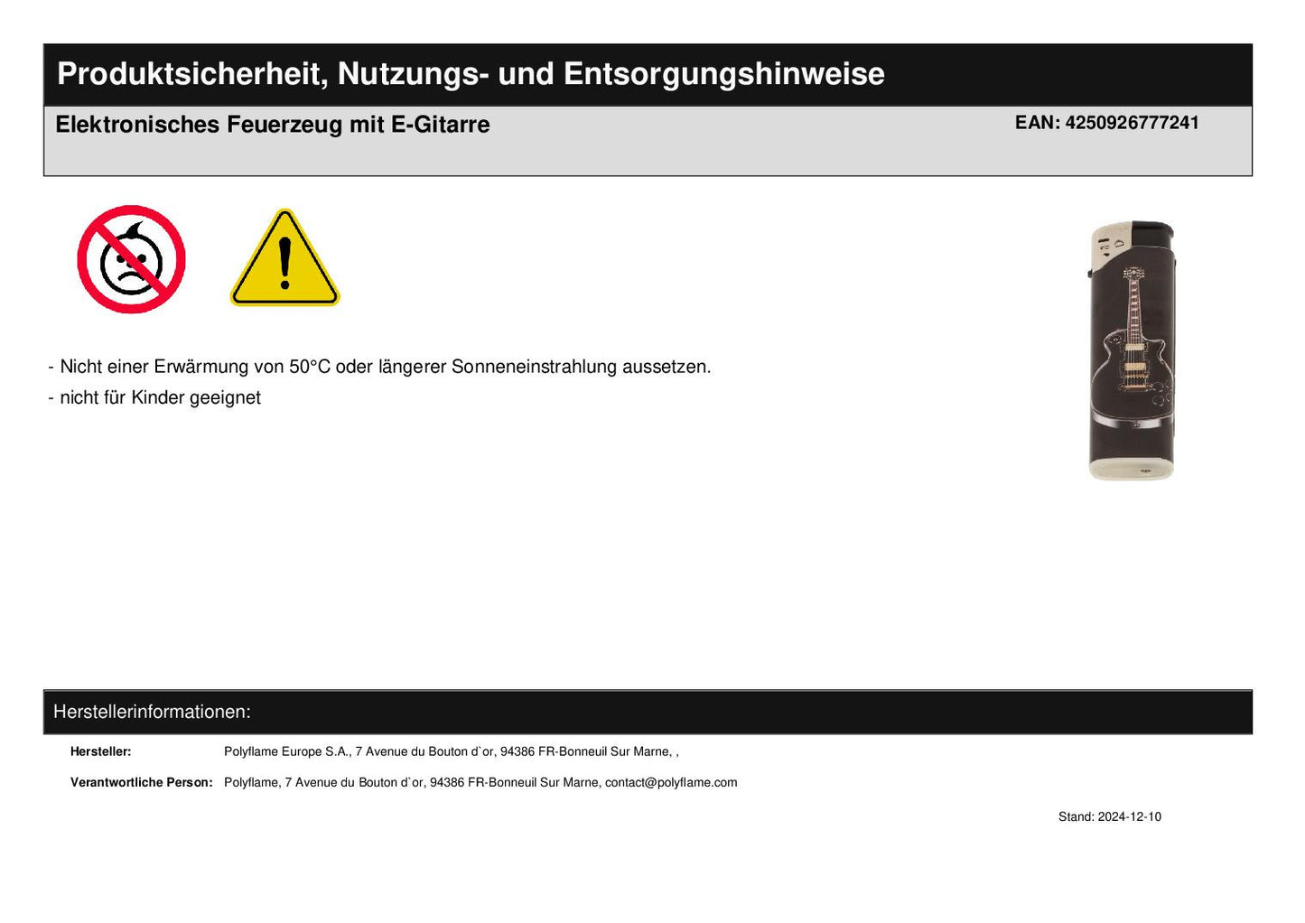 Elektronisches Feuerzeug mit E-Gitarre