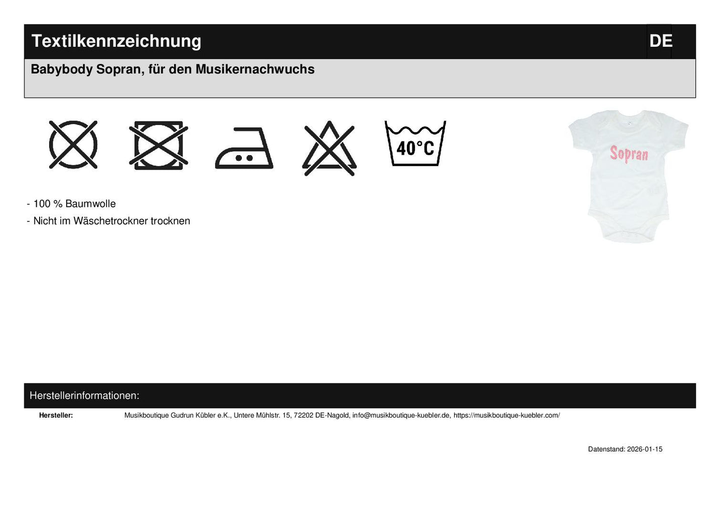Babybody Sopran, für den Musikernachwuchs