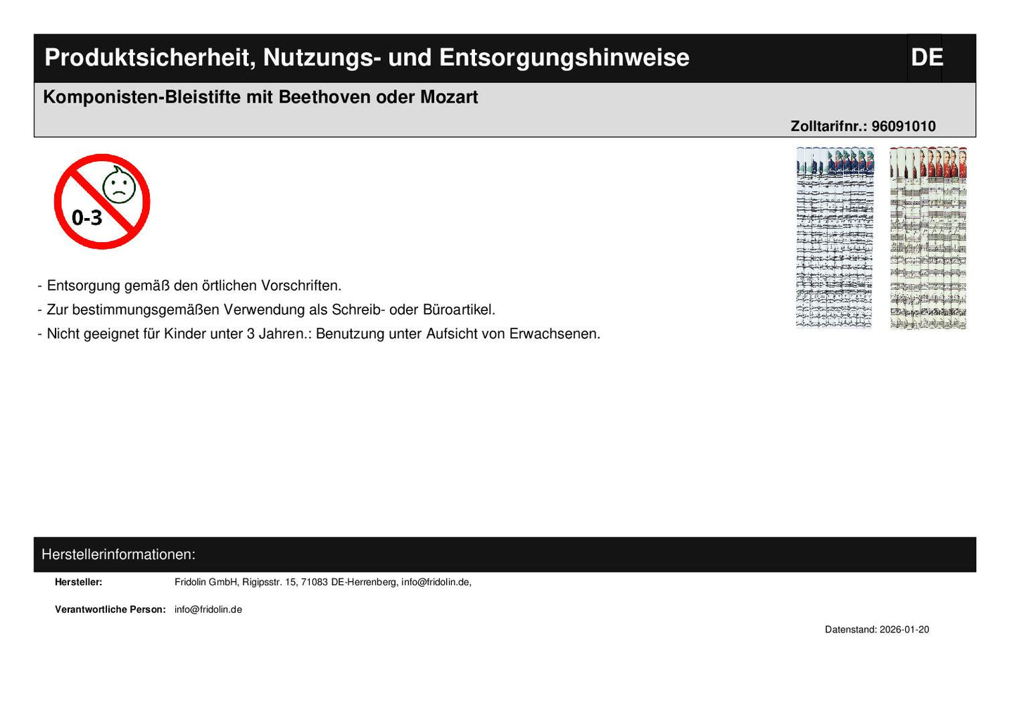 Komponisten-Bleistifte mit Beethoven oder Mozart