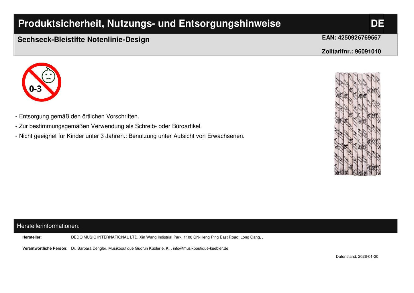 Sechseck-Bleistifte Notenlinie-Design