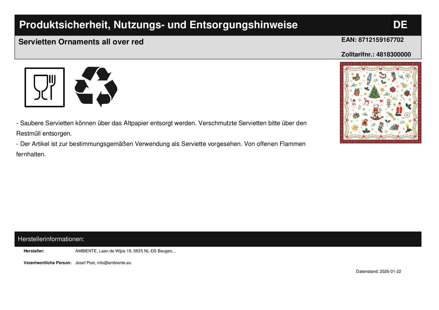 Servietten Ornaments all over red