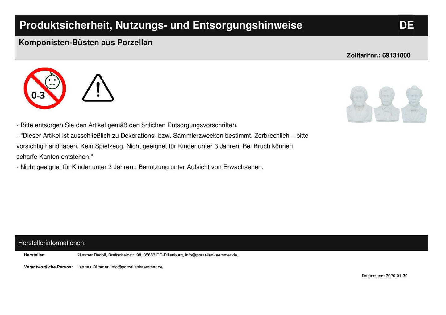 Komponisten-Büsten aus Porzellan