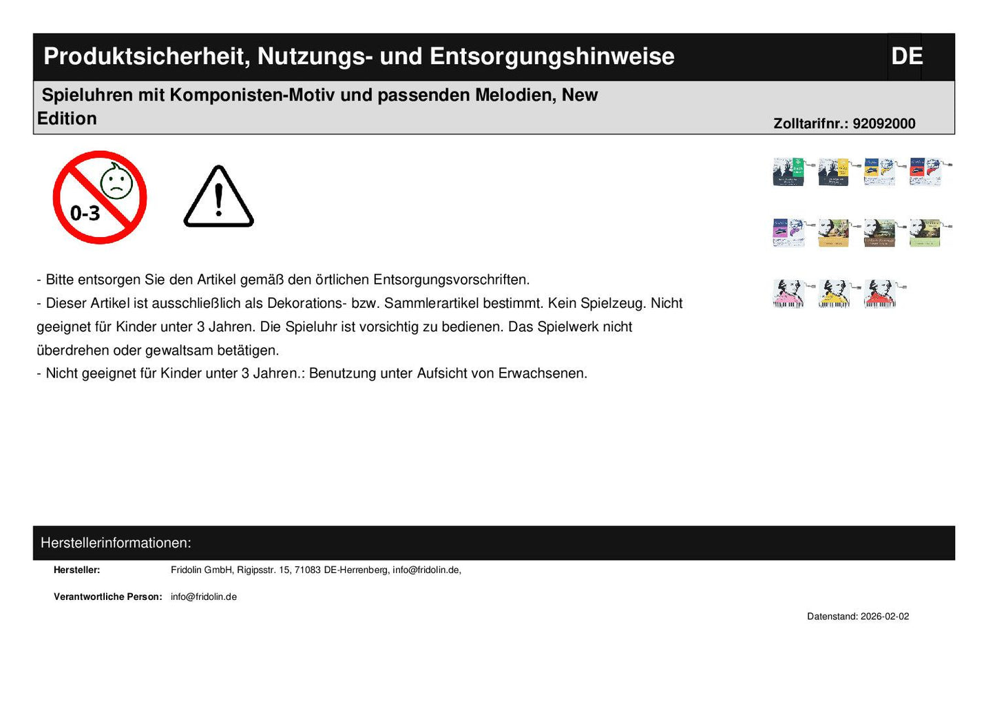 Spieluhren mit Komponisten-Motiv und passenden Melodien, New Edition