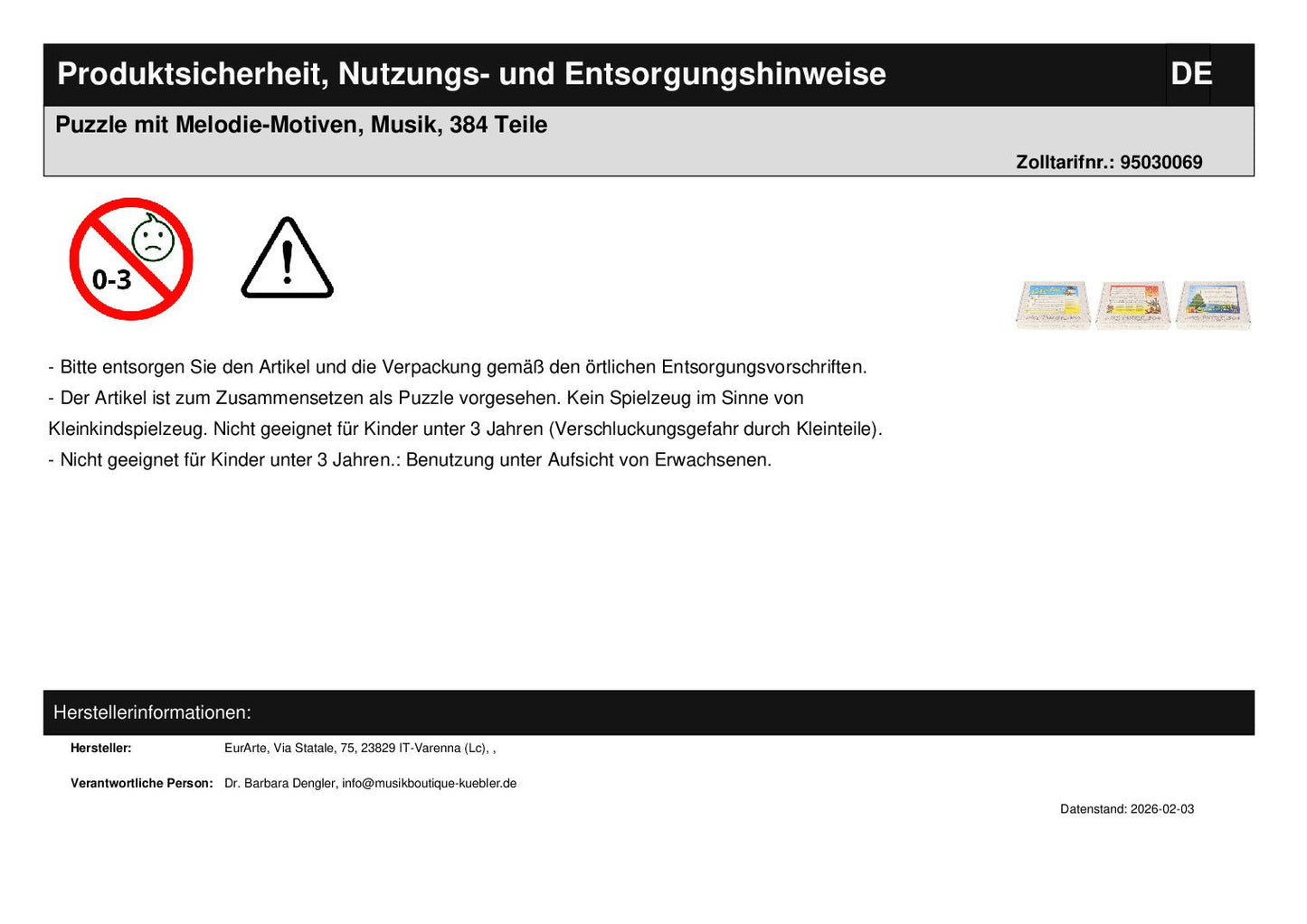 Puzzle mit Melodie-Motiven, Musik, 384 Teile