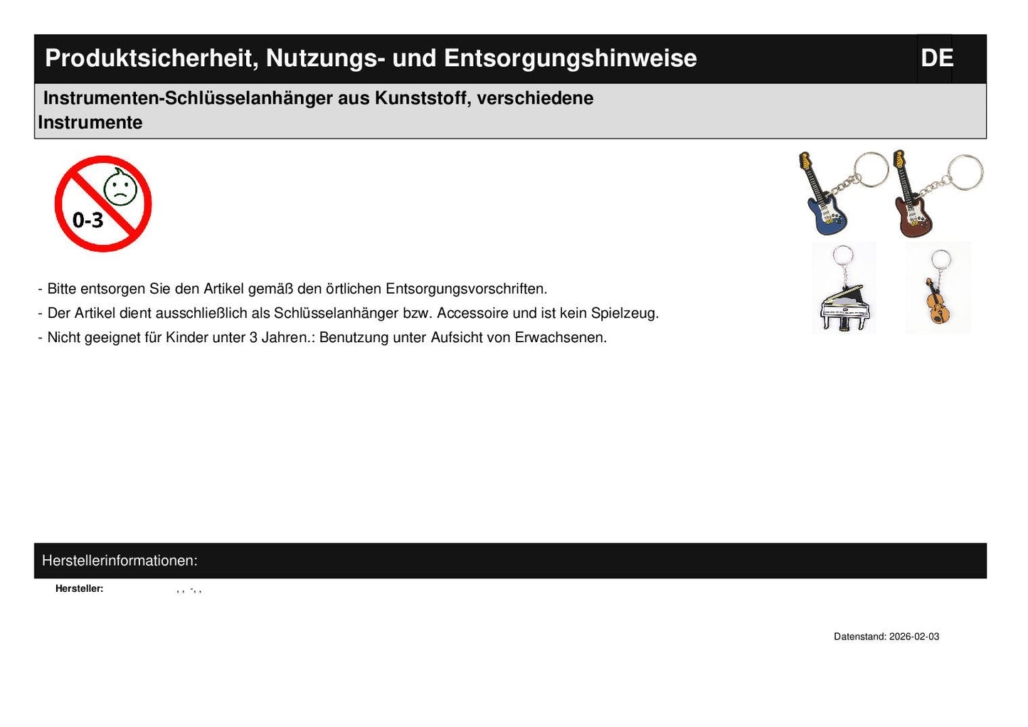 Instrumenten-Schlüsselanhänger aus Kunststoff, verschiedene Instrumente