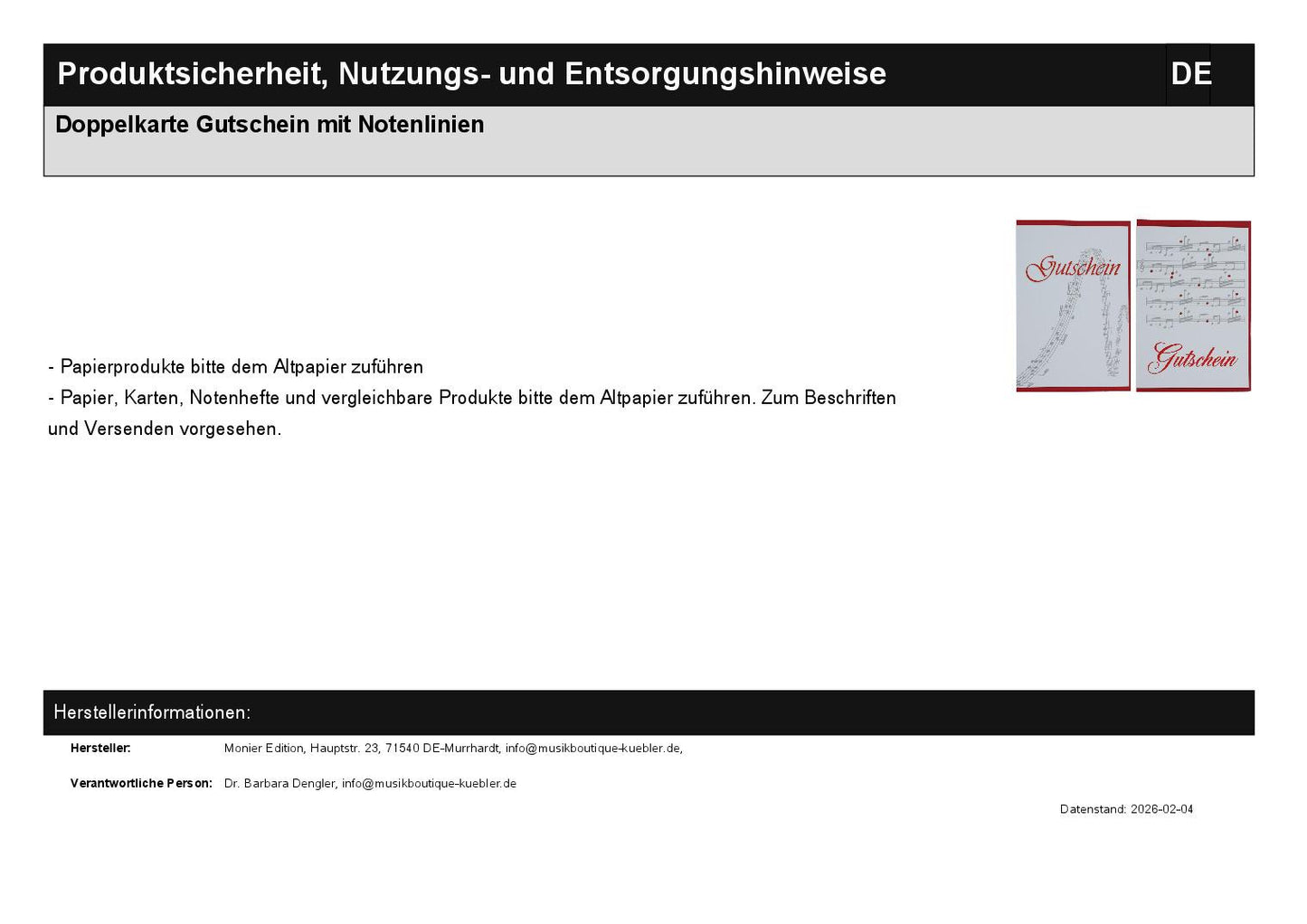 Double card voucher with music lines