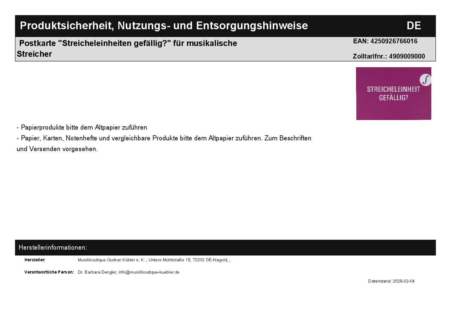 Postkarte "Streicheleinheiten gefällig?" für musikalische Streicher