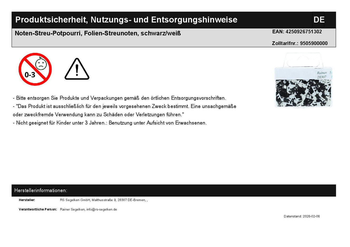 Noten-Streu-Potpourri, Folien-Streunoten, schwarz/weiß