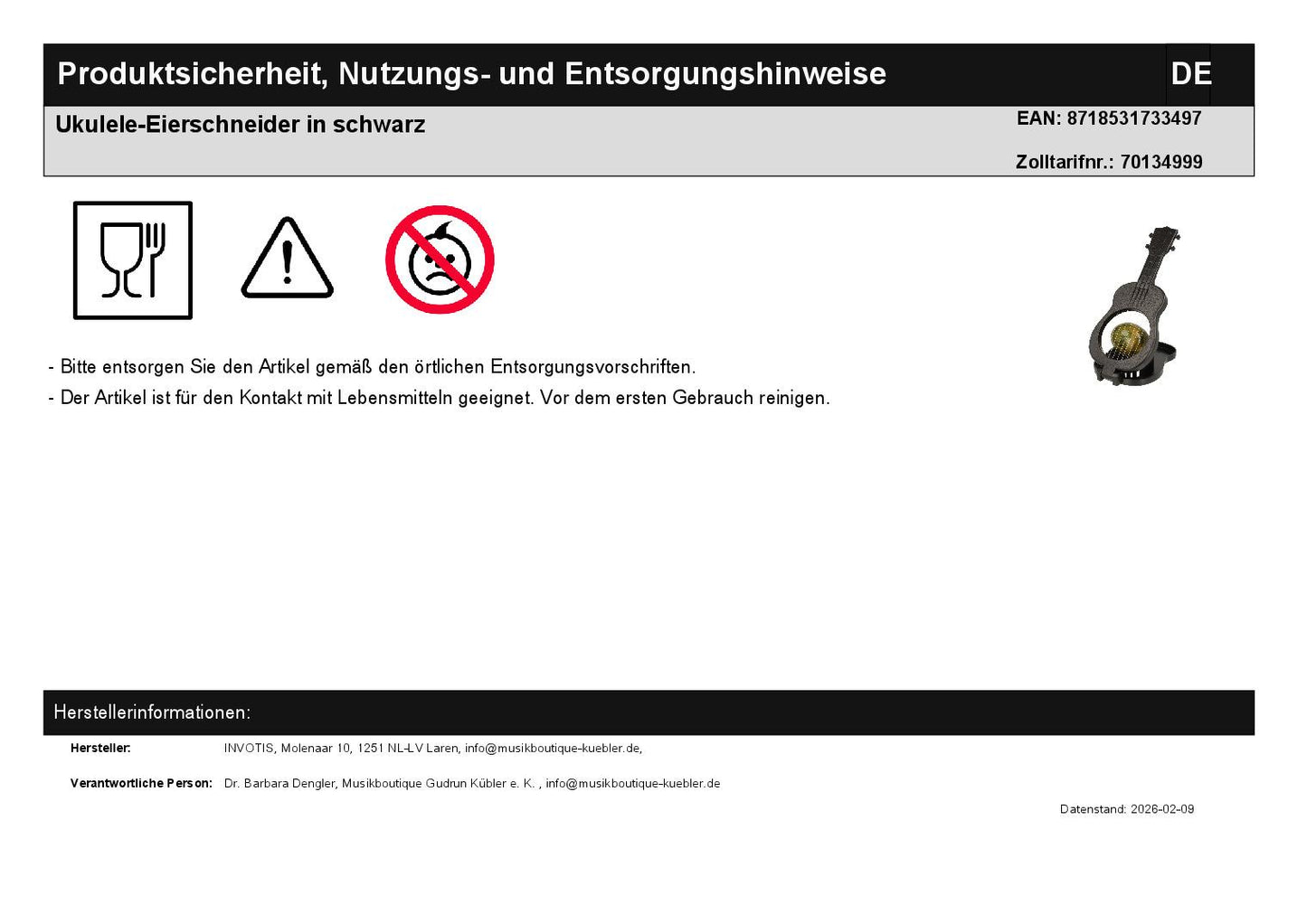 Ukulele egg slicer in black