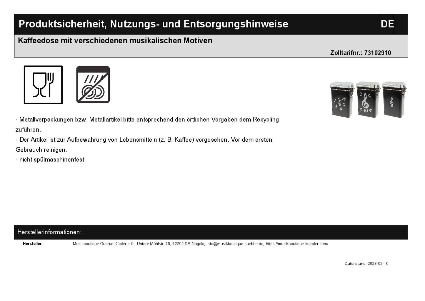 Kaffeedose mit verschiedenen musikalischen Motiven