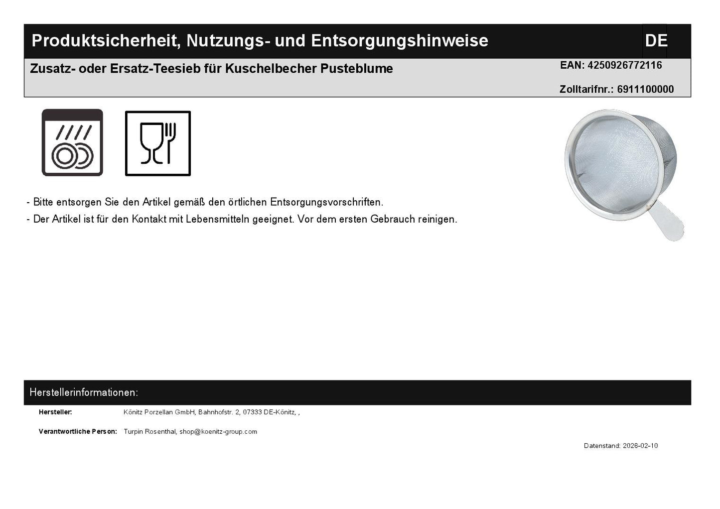 Zusatz- oder Ersatz-Teesieb für Kuschelbecher Pusteblume