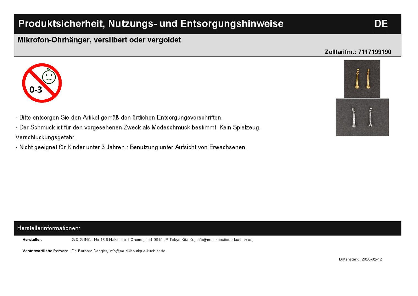 Mikrofon-Ohrhänger, versilbert oder vergoldet