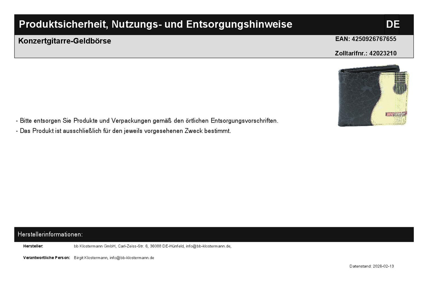 Konzertgitarre-Geldbörse