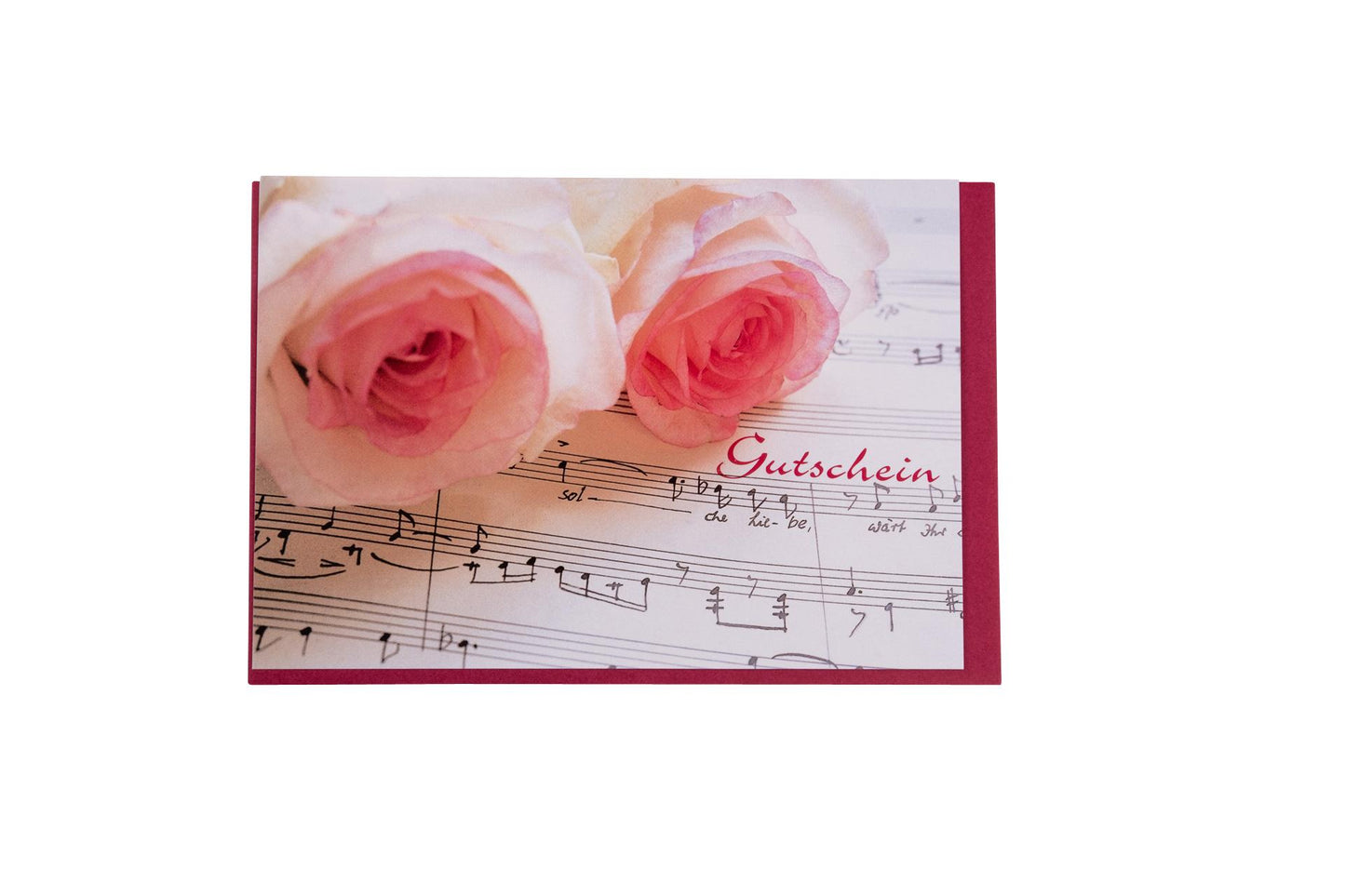 Doppelkarte Gutschein mit Rosen und Notenlinien