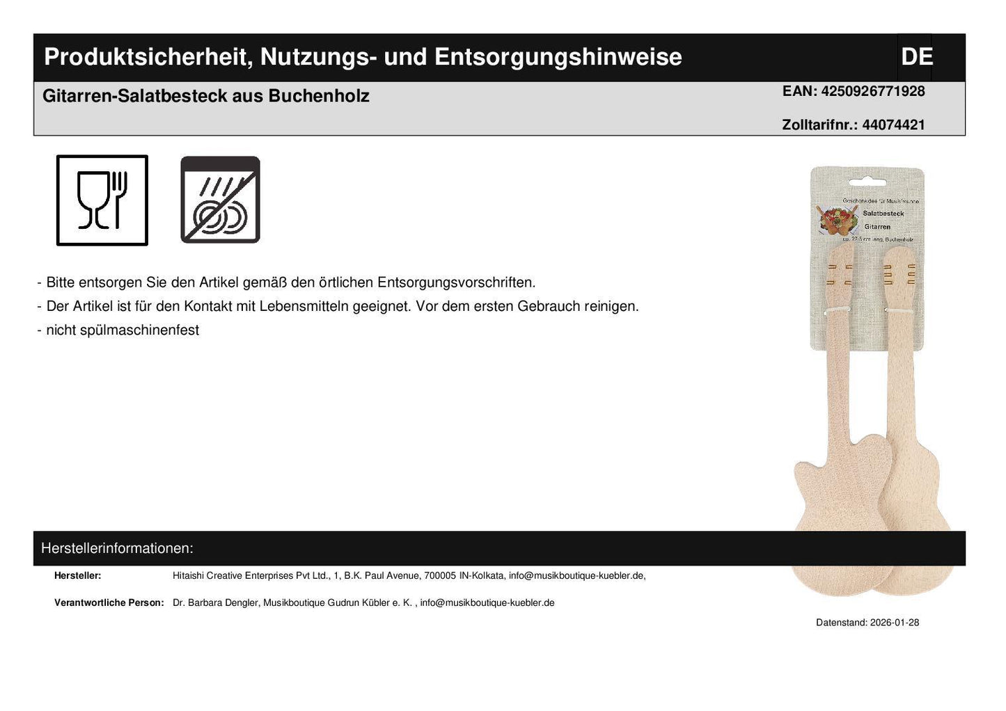 Geschenkset Gitarren-Salatbesteck und Salat-Kräuter-Gewürzmischung im Gewürzglas in Tragetasche