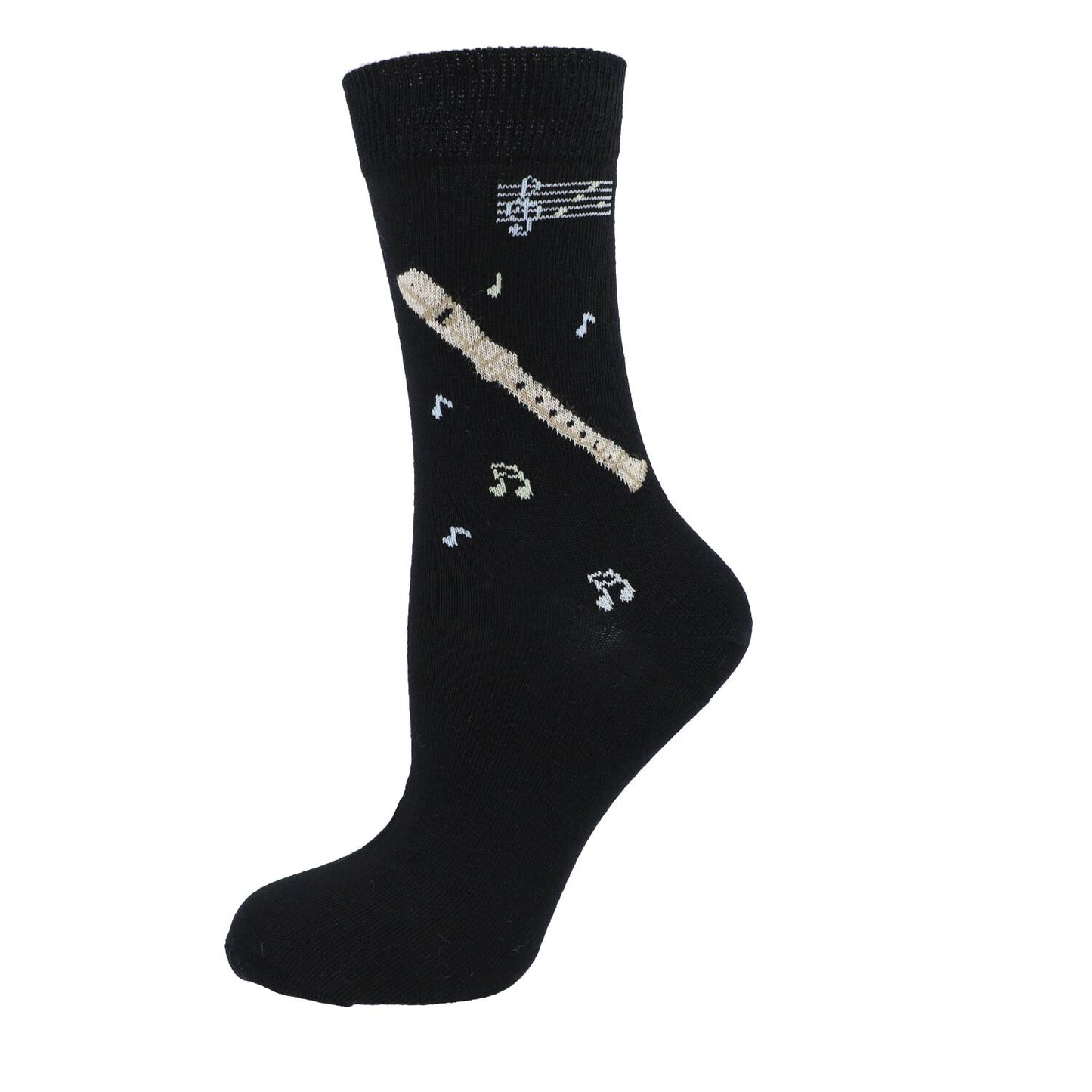 Socken mit eingewebter Blockflöte und Noten, Musik-Socken