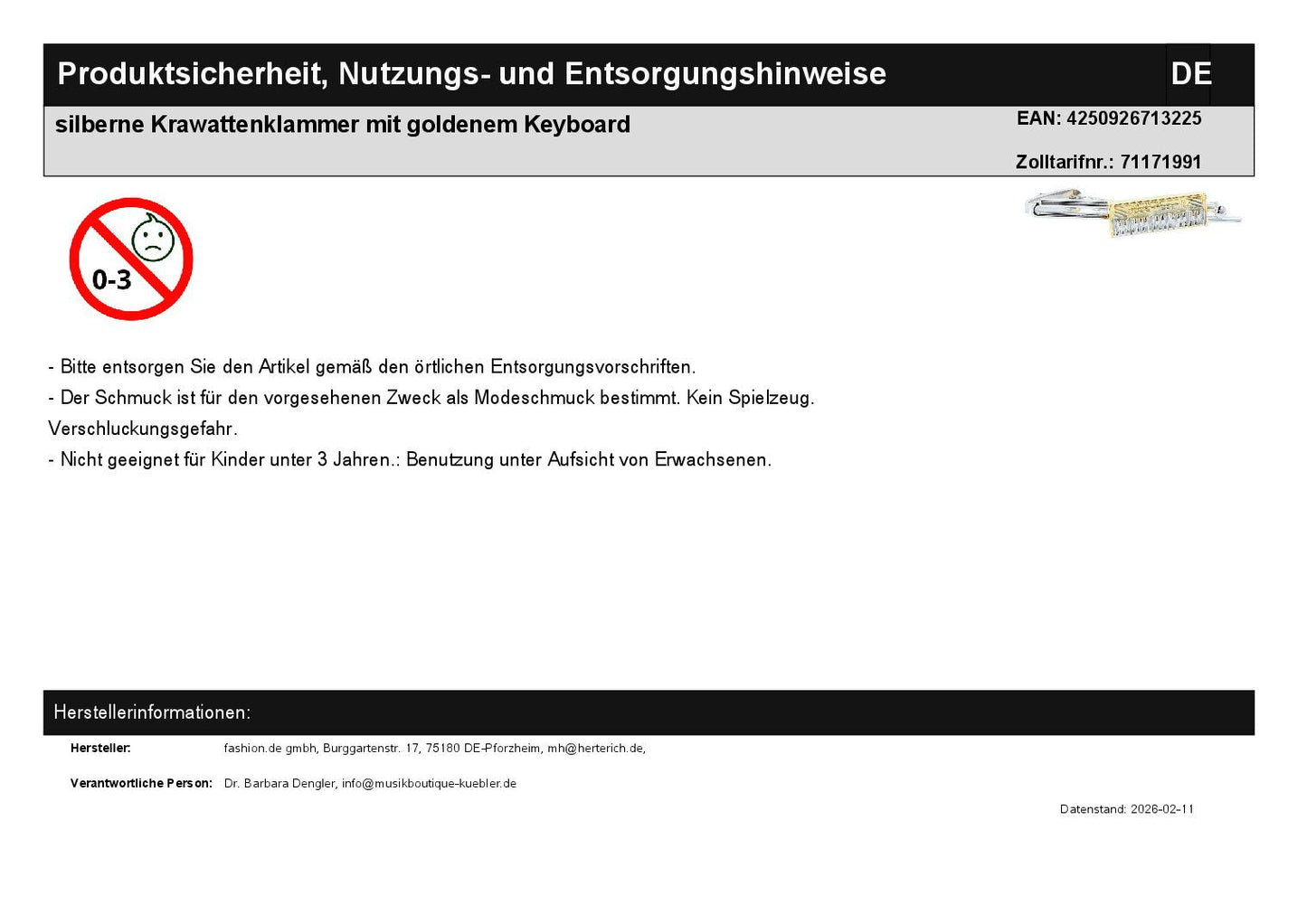 silver tie clip with golden keyboard