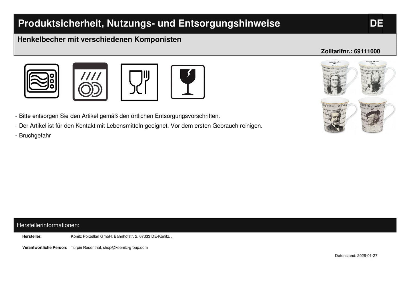 Henkelbecher mit verschiedenen Komponisten