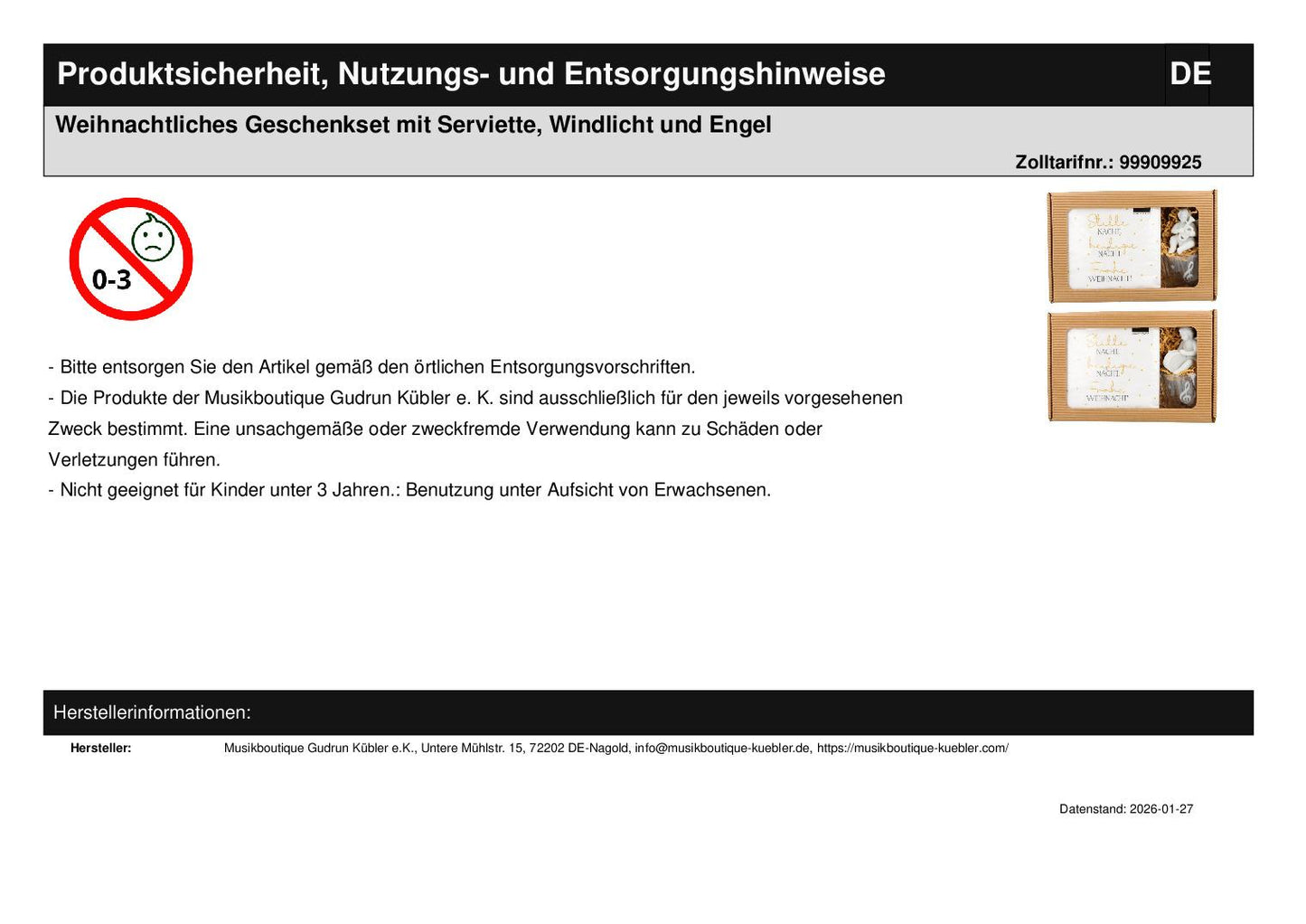 Weihnachtliches Geschenkset mit Serviette, Windlicht und Engel