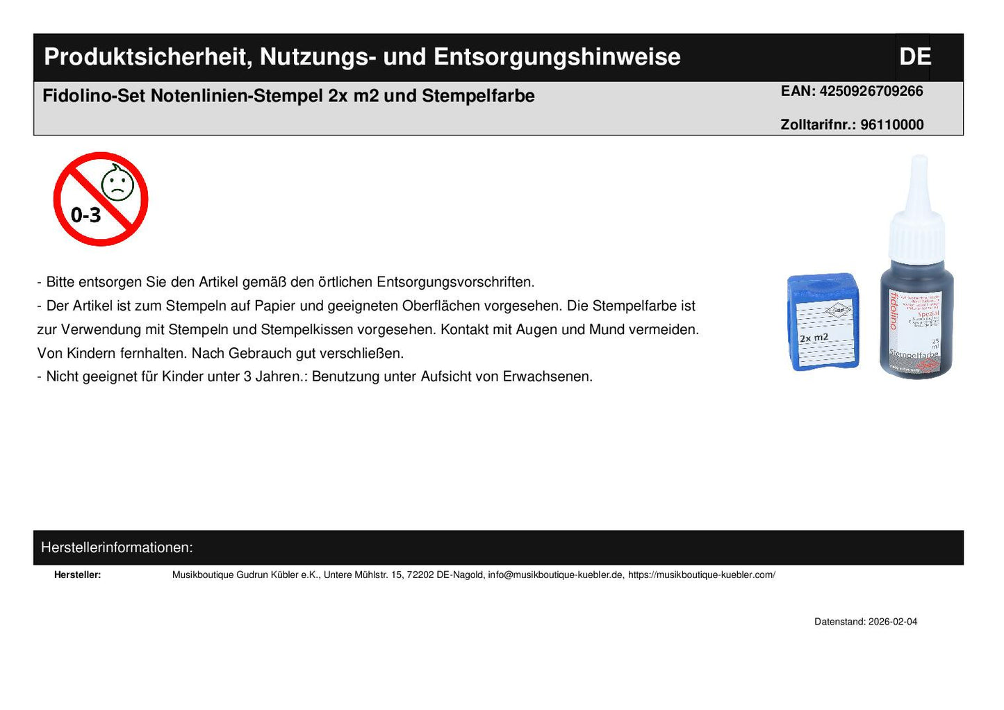 Fidolino-Set Notenlinien-Stempel 2x m2 und Stempelfarbe