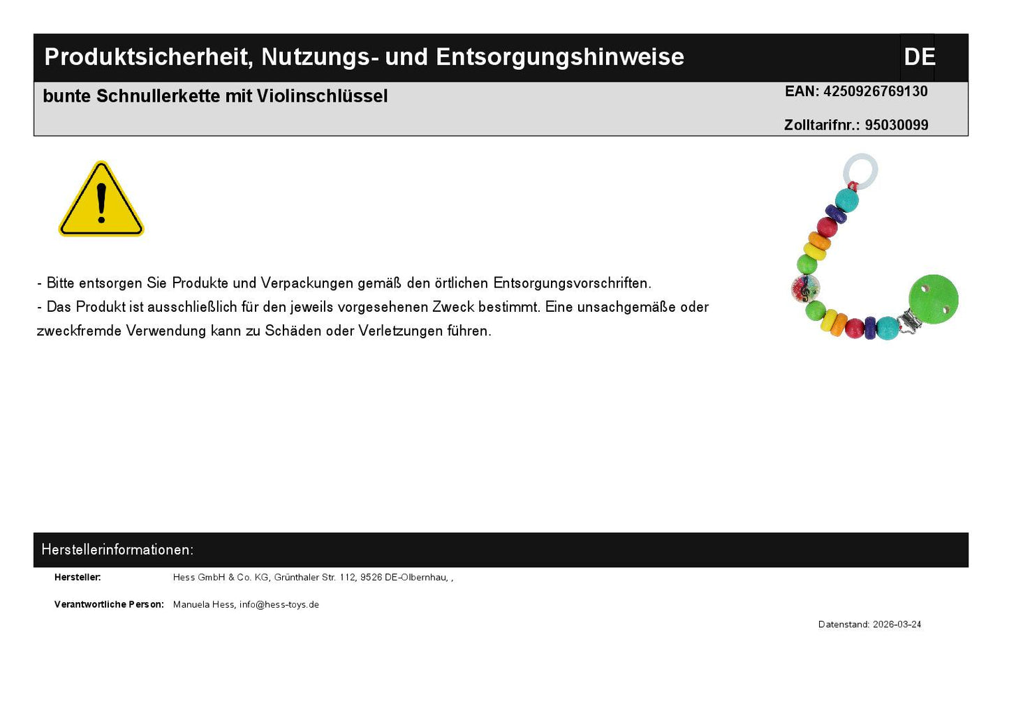 colorful pacifier chain with treble clef