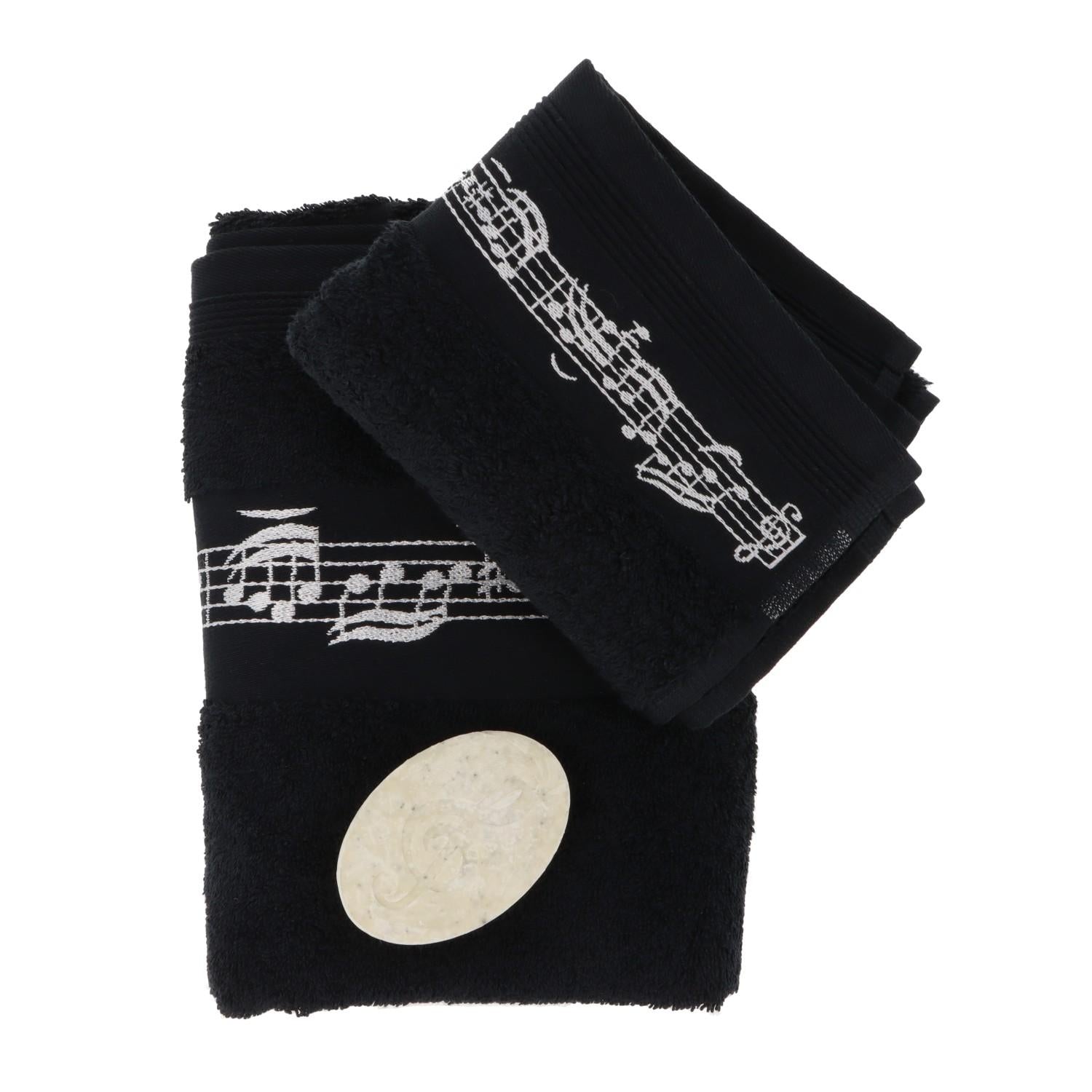 Geschenkset schwarze Handtücher, Handtuch, Gästetuch und Seife – Geschenke mit Musik