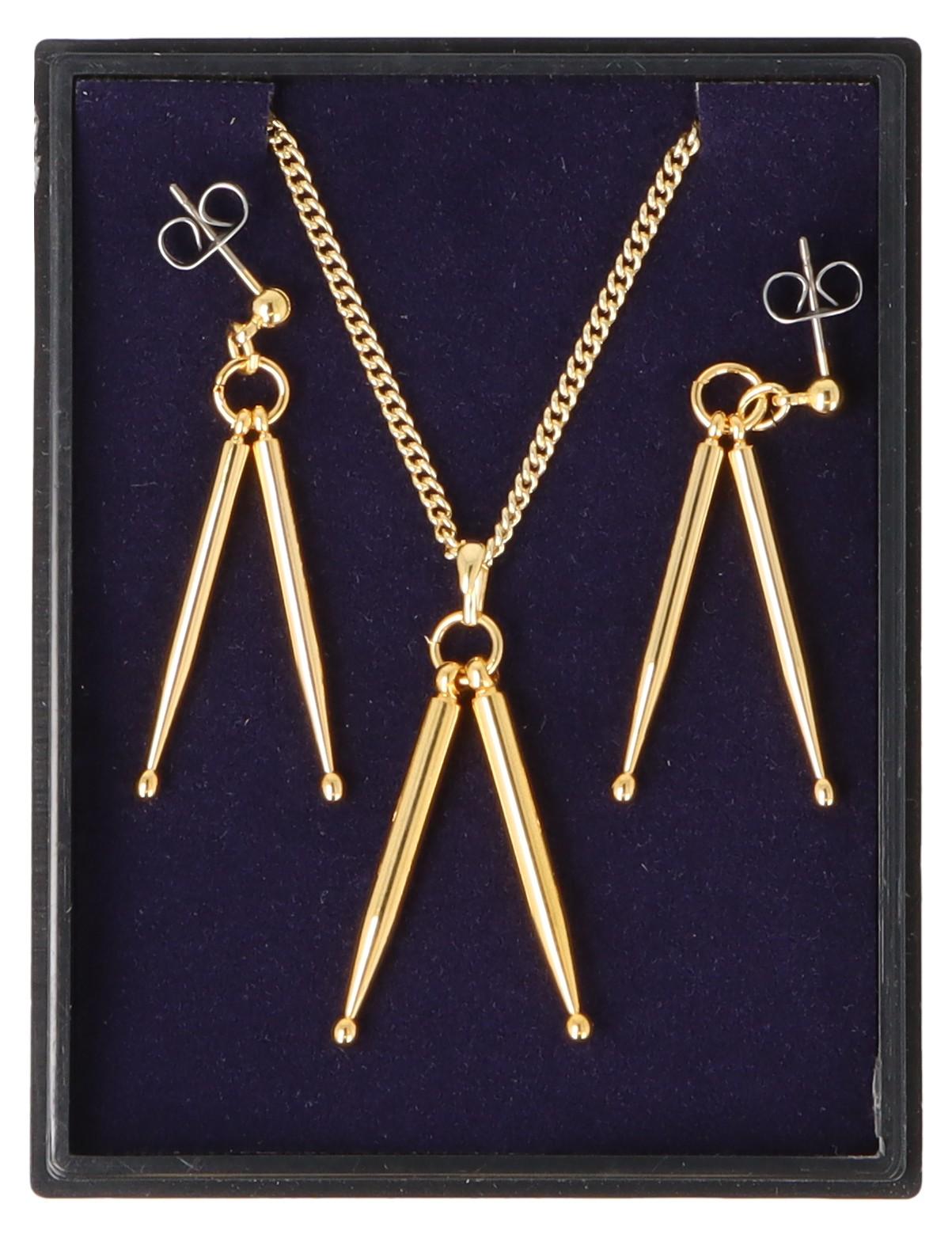 Drumsticks Ohrhänger und Anhänger mit Kette in Displaybox, vergoldet