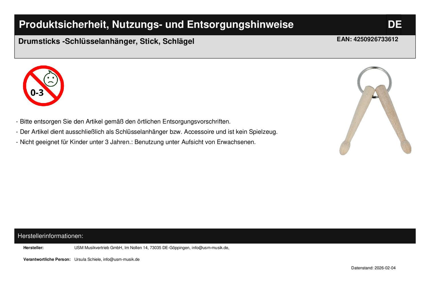 Drumsticks -Schlüsselanhänger, Stick, Schlägel
