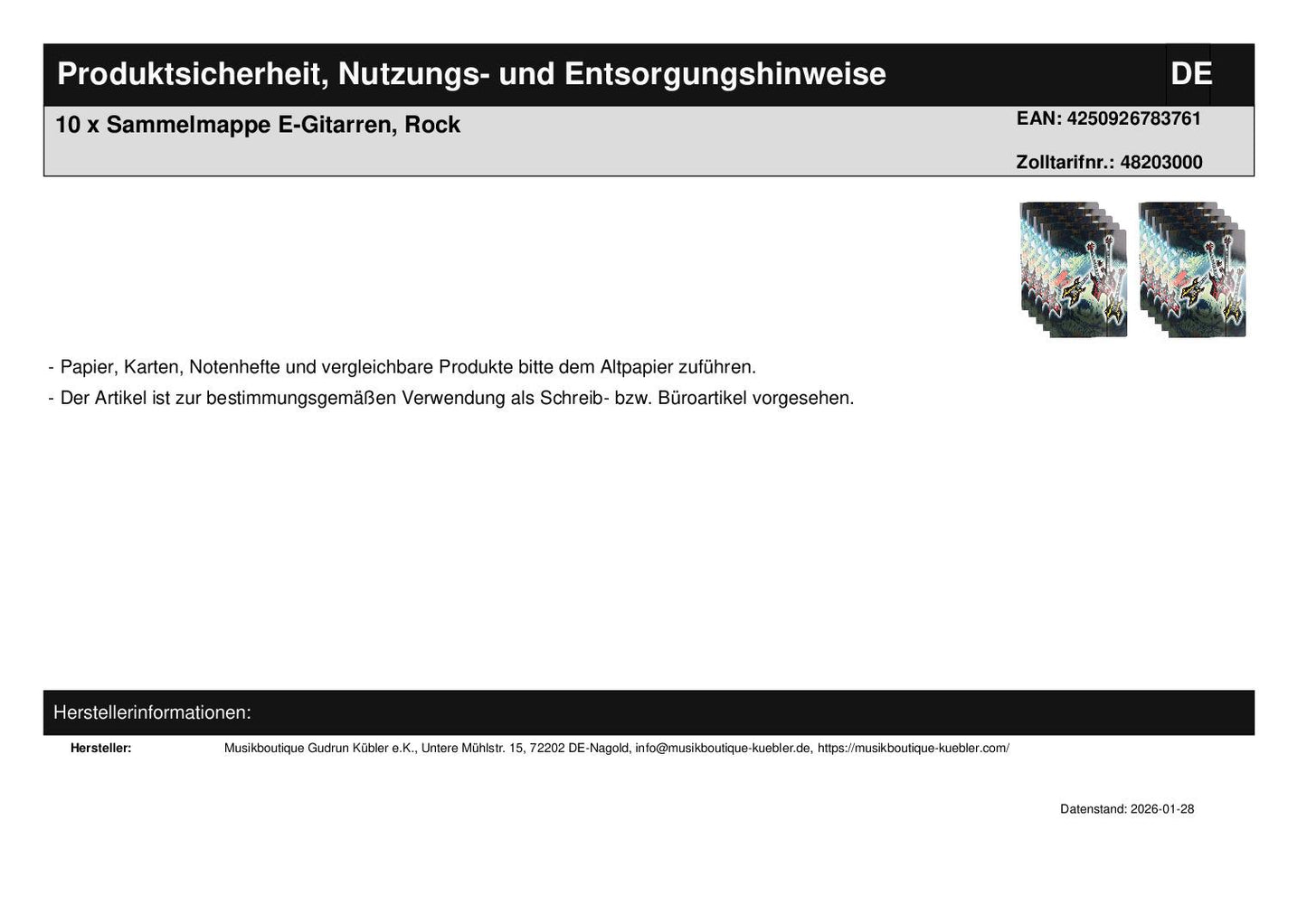 10 x Sammelmappe E-Gitarren, Rock