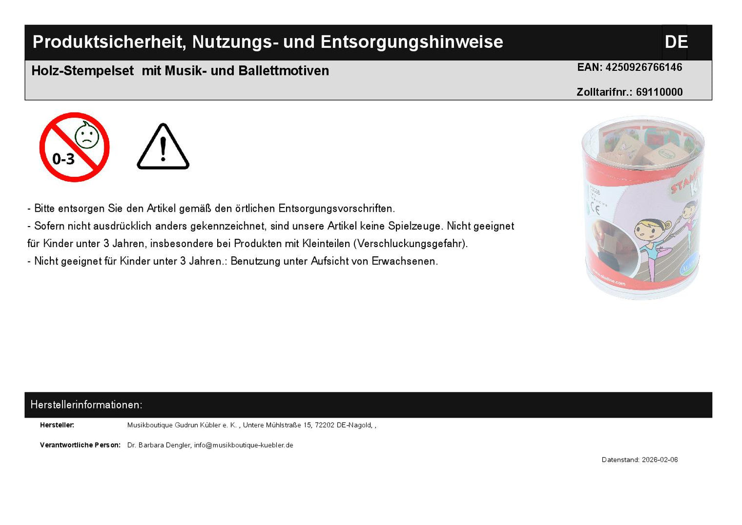 Holz-Stempelset mit Musik- und Ballettmotiven