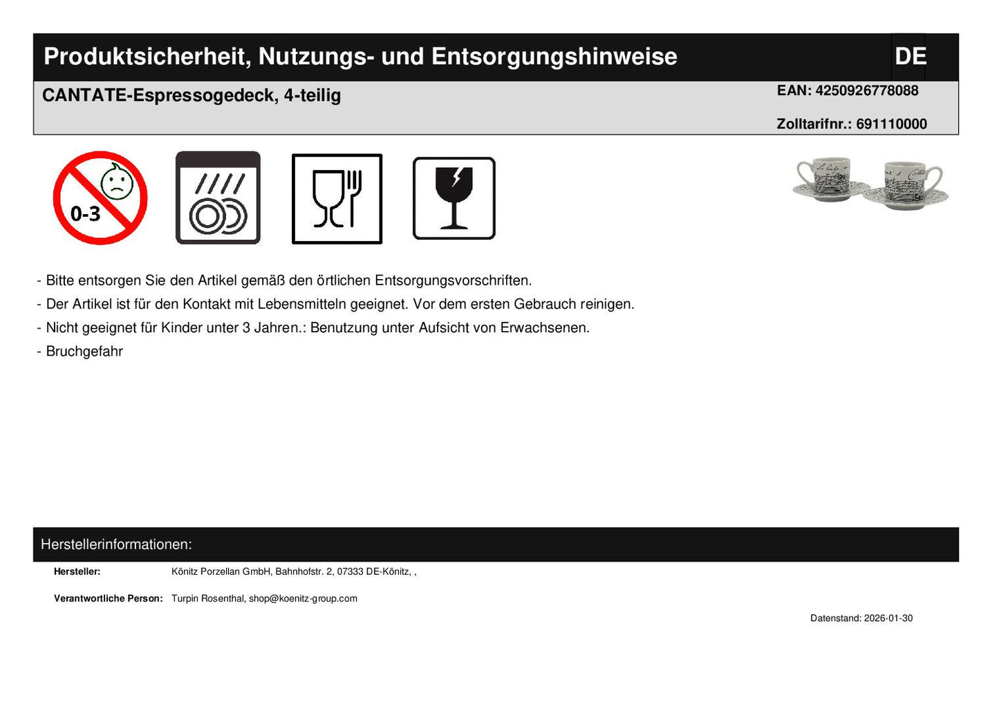CANTATE-Espressogedeck, 4-teilig