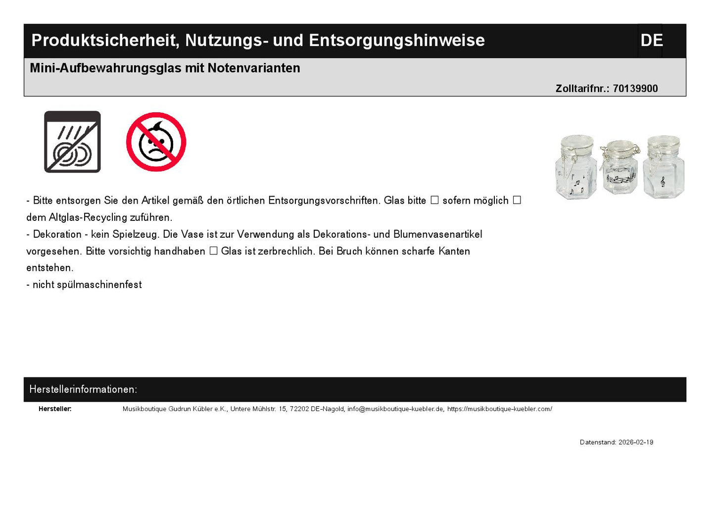 Mini-Aufbewahrungsglas mit Notenvarianten