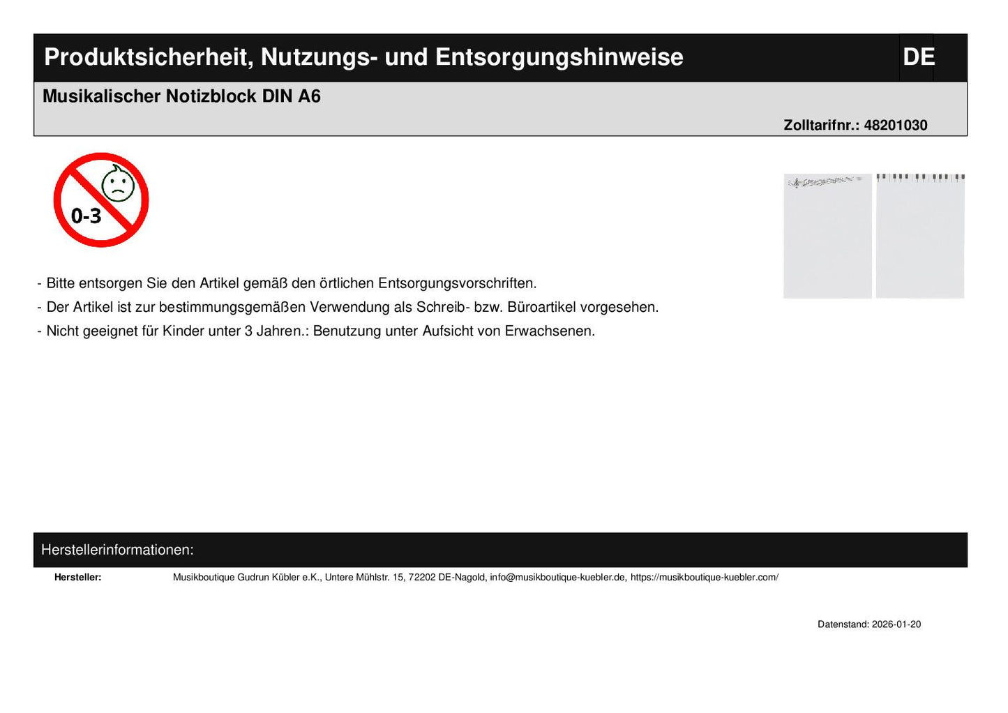 Musikalischer Notizblock DIN A6