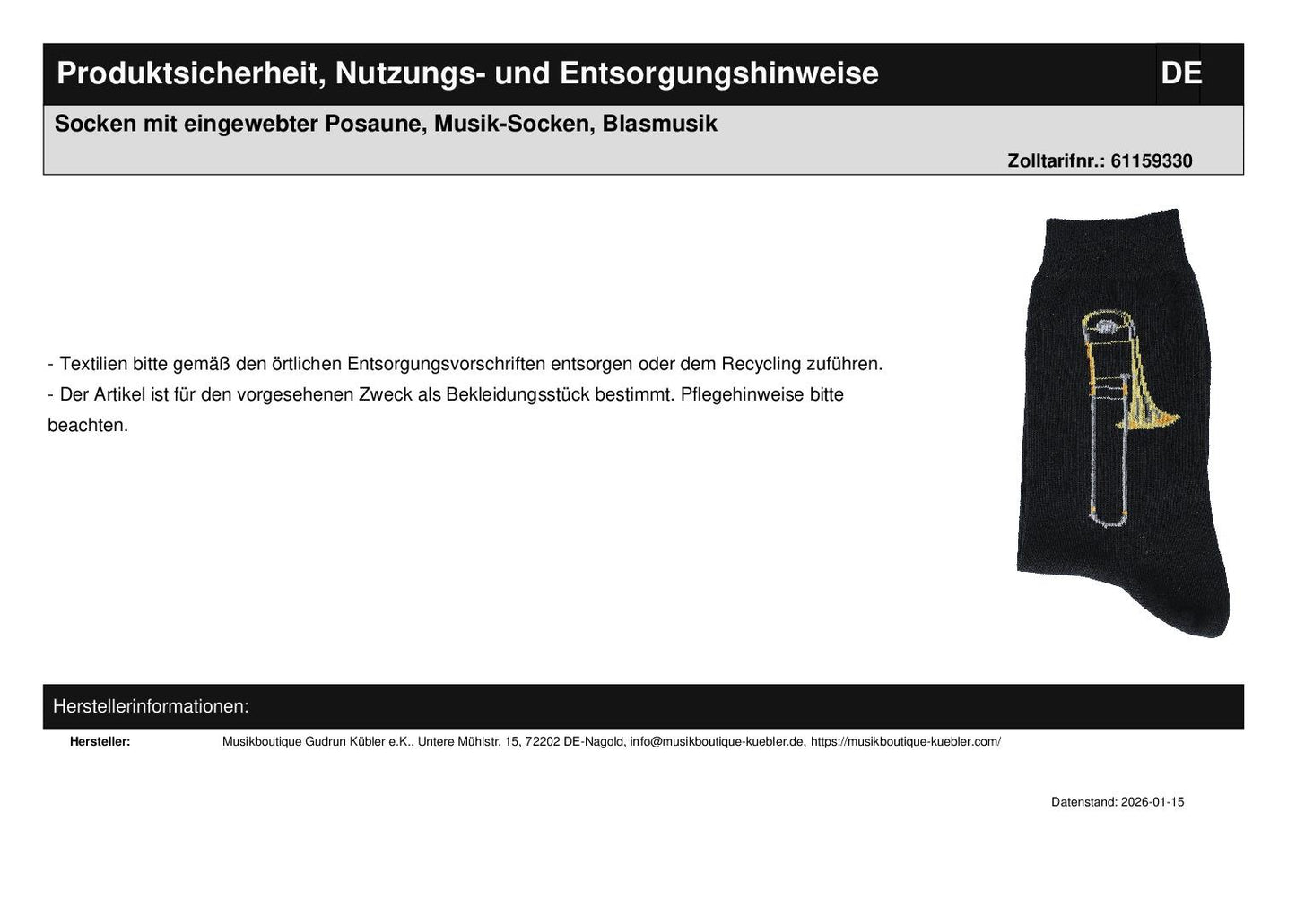 Socks with woven trombone, music socks, brass music