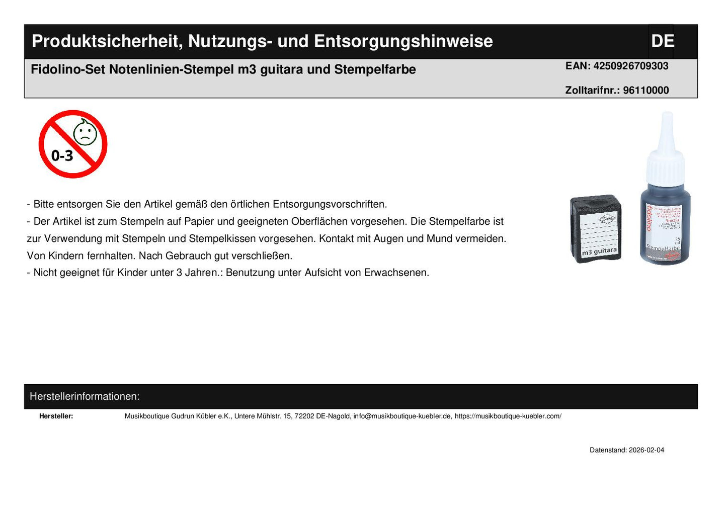 Fidolino set music line stamp m3 guitara and stamp ink