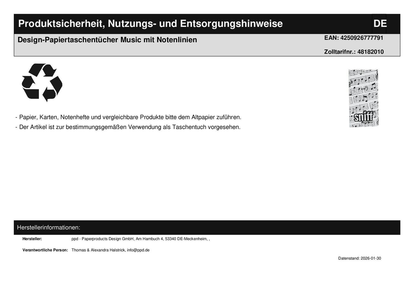 Design-Papiertaschentücher Music mit Notenlinien