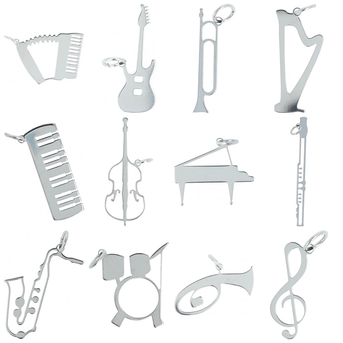 Stainless steel pendant with various instruments or music clefs